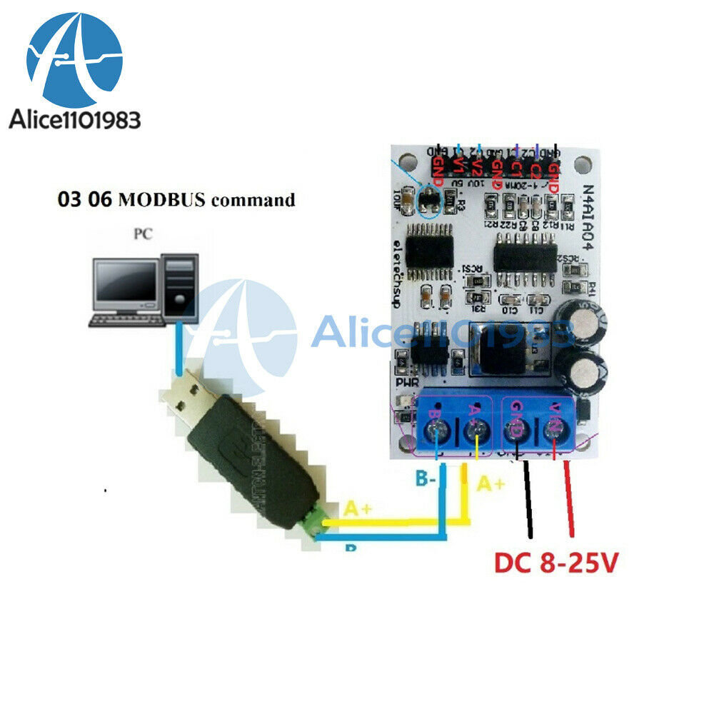 4 Channel Voltage Current Analog Acquisition RS485 Module 9V 12V 24V N4AIA04 RTU