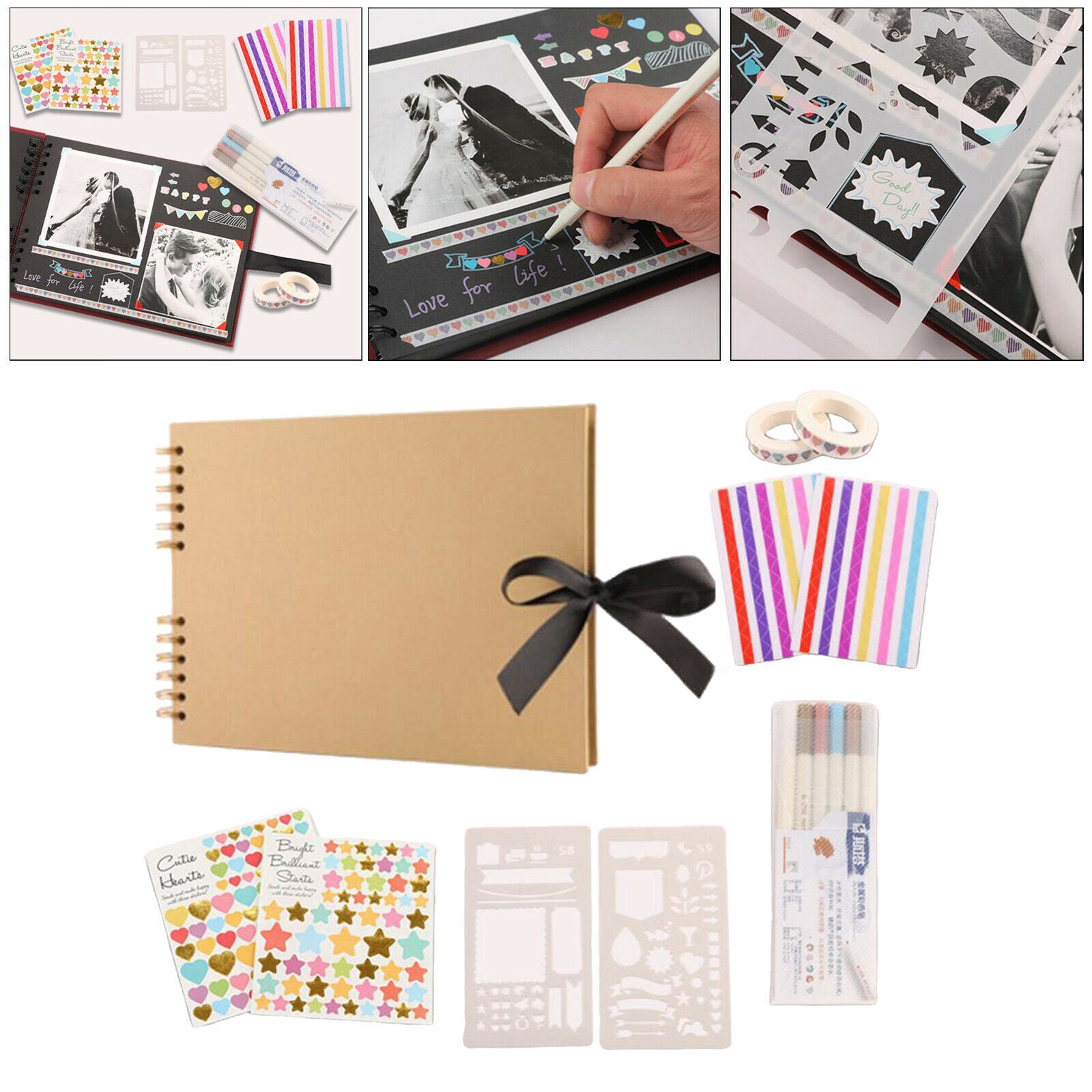 40 Black Pages Photo Album DIY Kit Guest Book Anniversary Gifts Champagne