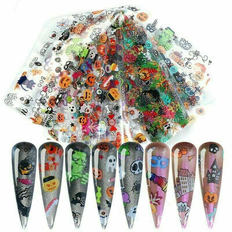 10Pcs Halloween Series Nail Foil Stickers Transfer Decals Paper Nail Decor