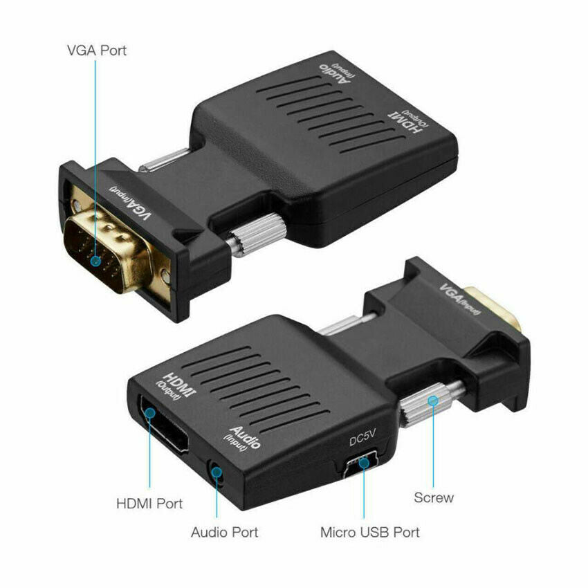 1PC VGA To HDMI Adapter FHD 1080P Audio Video Converter Laptop PC To TV HDTV AV