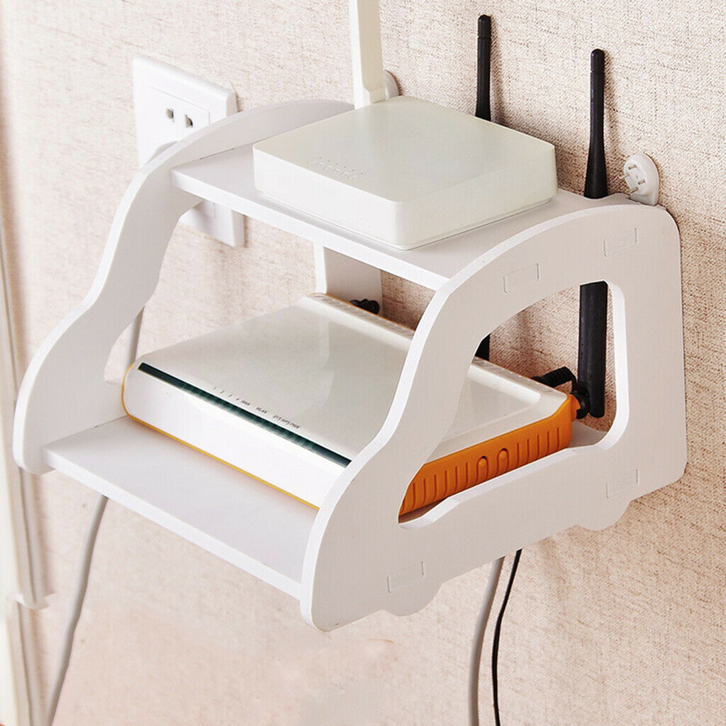 Wall Hanging Set Top Box Carrier 2-tier Router Shelf Rack for Study Room
