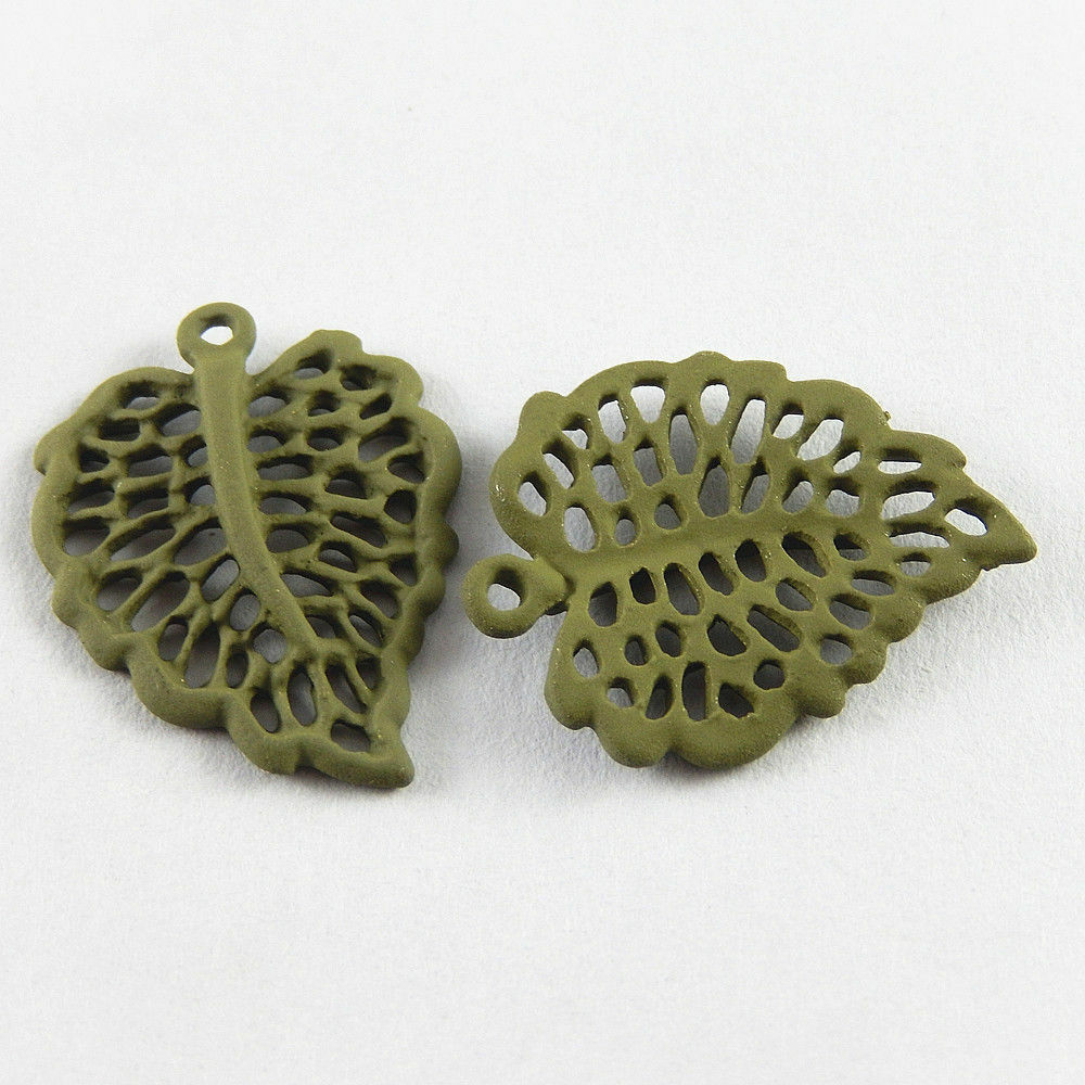 40 pcs Electroplated Green Alloy Leaf Charms Pendant Craft Findings 24x19mm