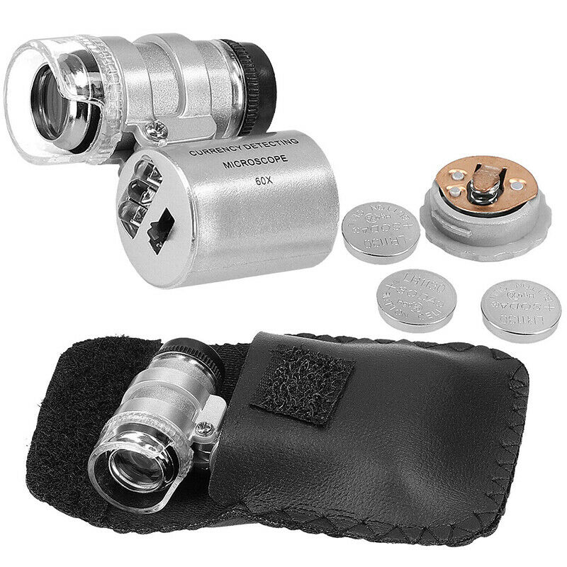 Mini 60X Jewelers Loupe Magnifier with LED Fluorescence Ultra Violet Lights