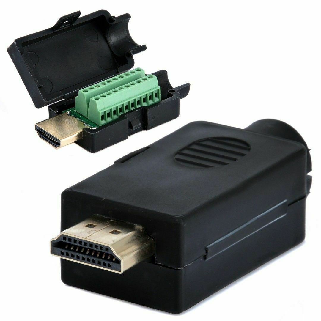 HDMI 19P Plug Breakout Terminals Solderless Connector With Black Cover Male l