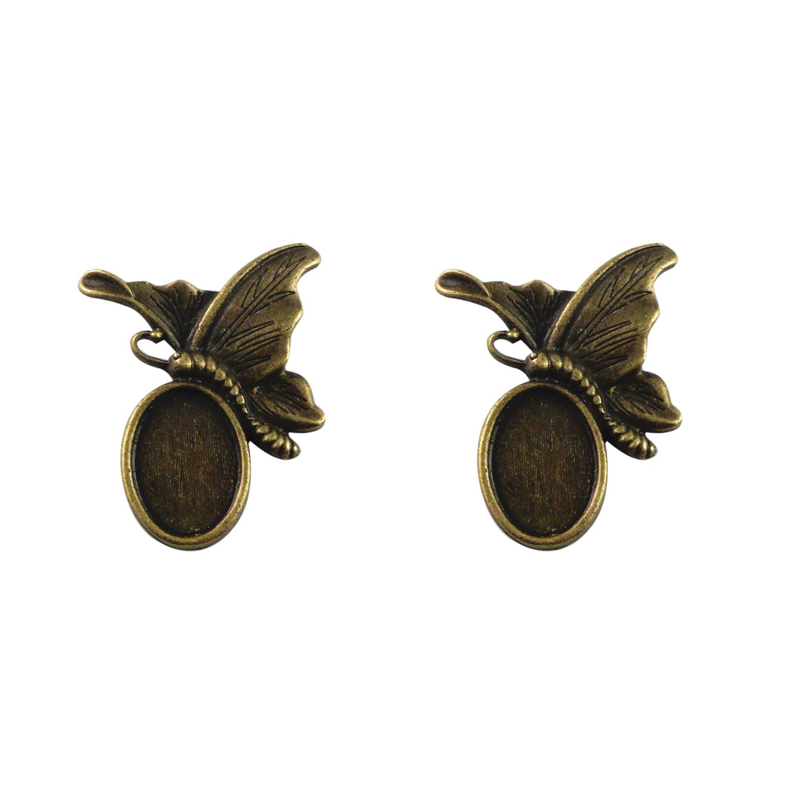 Antiqued Bronze Alloy Cameo Base Pendants Trays 14x10mm Butterfly Charms 10pcs