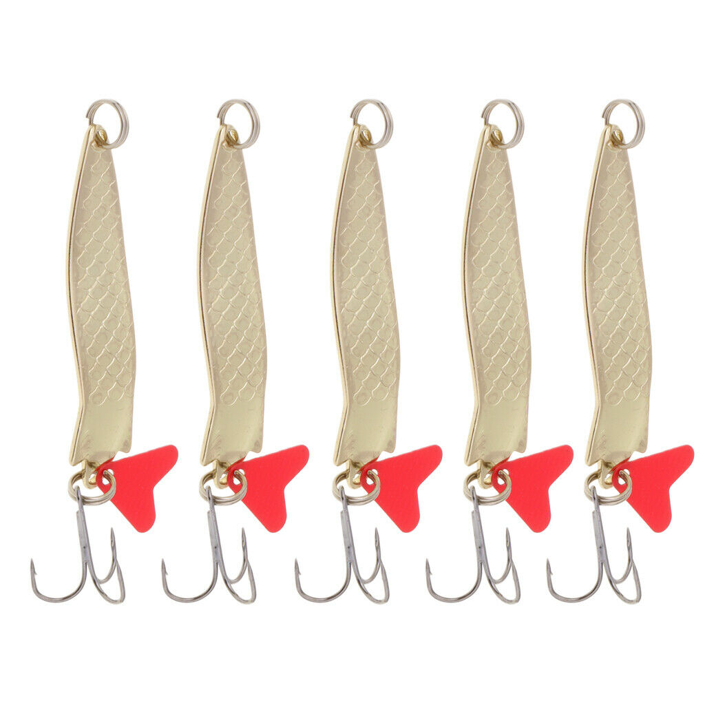 5pcs Spinner Fishing Bass Bait Lures Metal Spoon Crank Baits Tackle Hooks #3