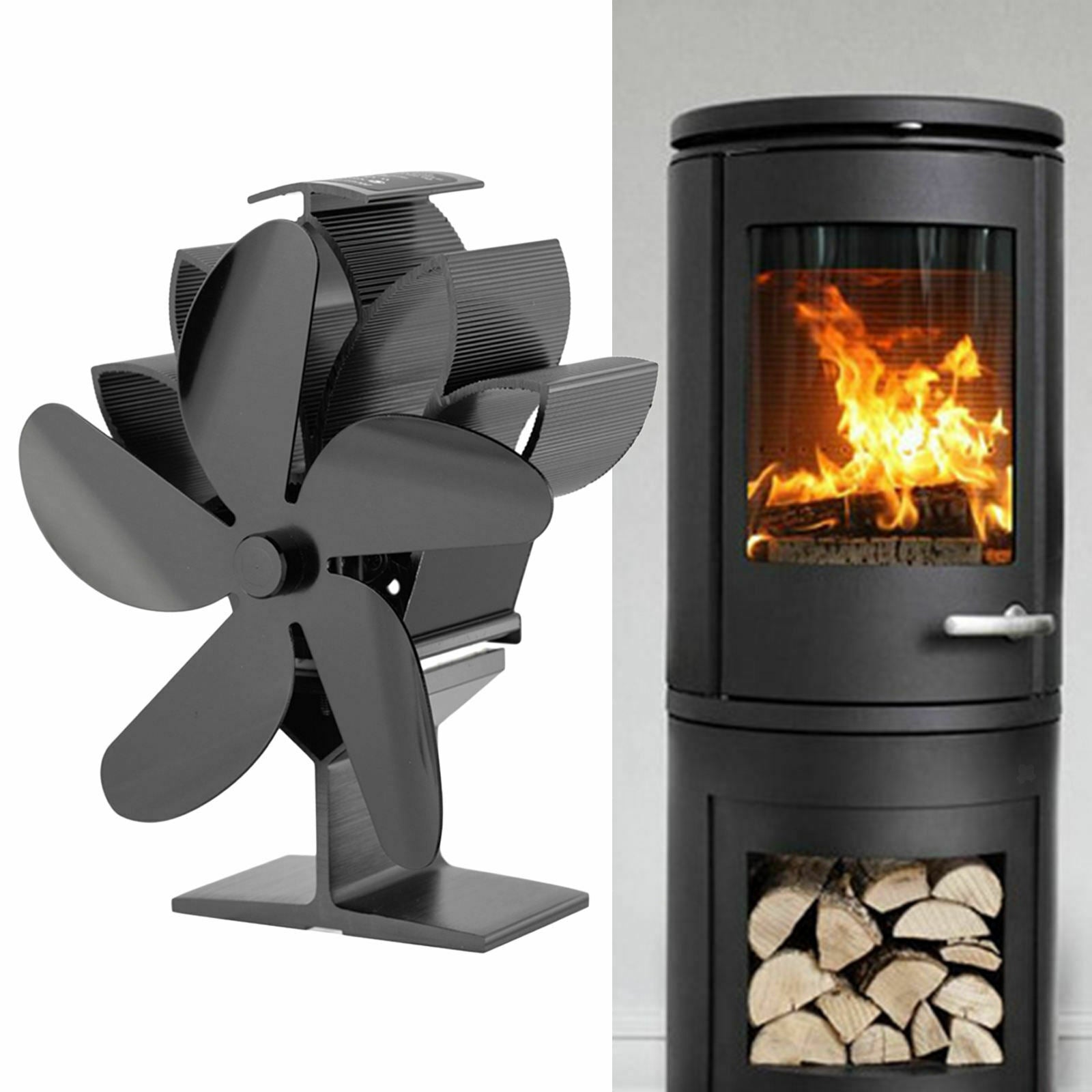 Heat Powered 5 Blade Stove Fan Eco Friendly Fireplace Heated Air Circulation