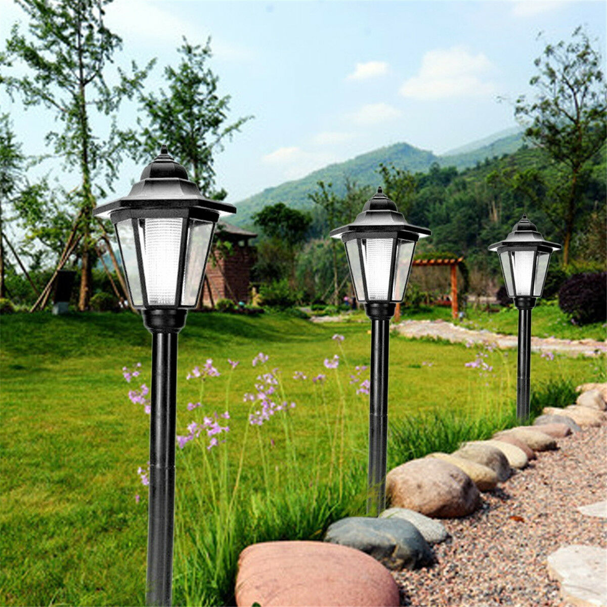 Solar Power LED Path Way Wall Landscape Garden Fence Lamp Post Outdoor Light