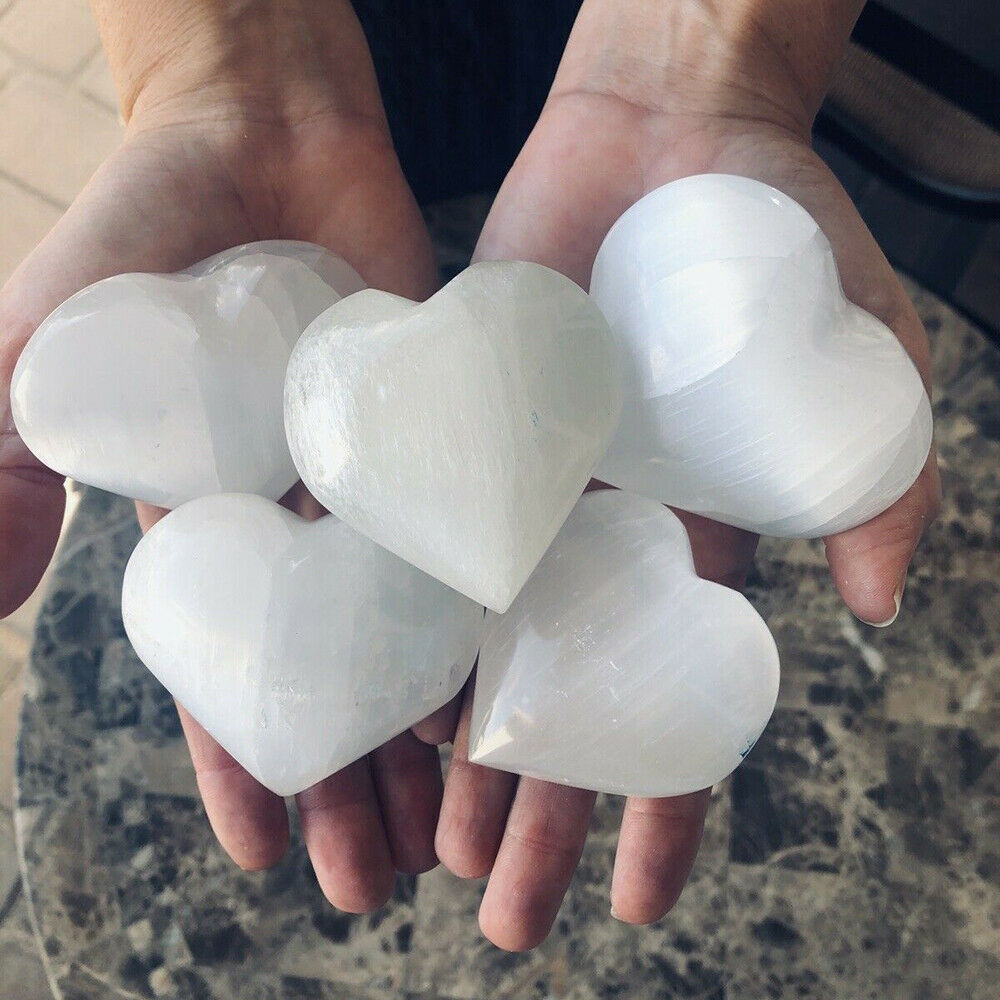Extra Large Selenite Heart 2.3" Polished Healing Crystal Chakra Reiki Stone