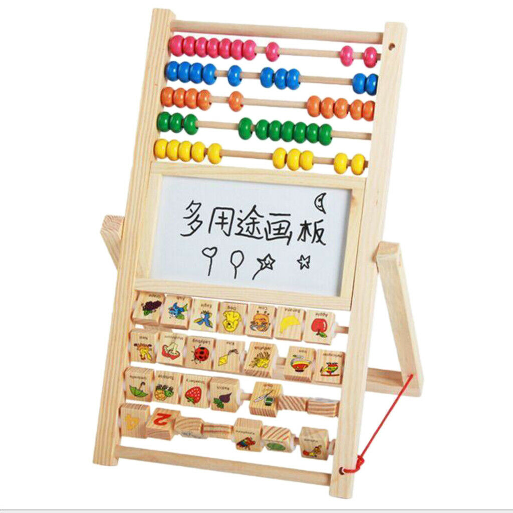 Baby Wood Double Sided Drawing Board Art Colorful Abacus Math Learning Gift