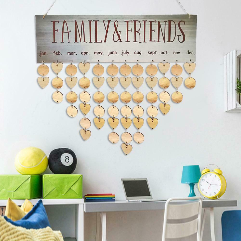Wooden Hanging Calendar Birthday Reminder Board Family Date Planner Sign Decor