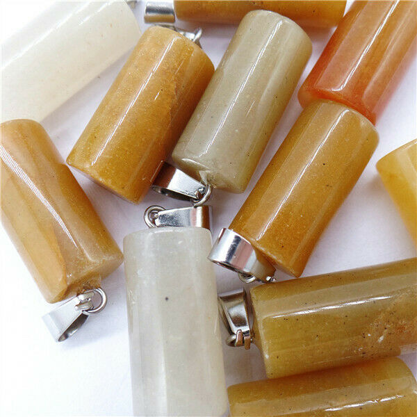 100Pcs 25x10mm Wholesale Natural Yellow Aventurine Cylinder Pendant Bead HH8190