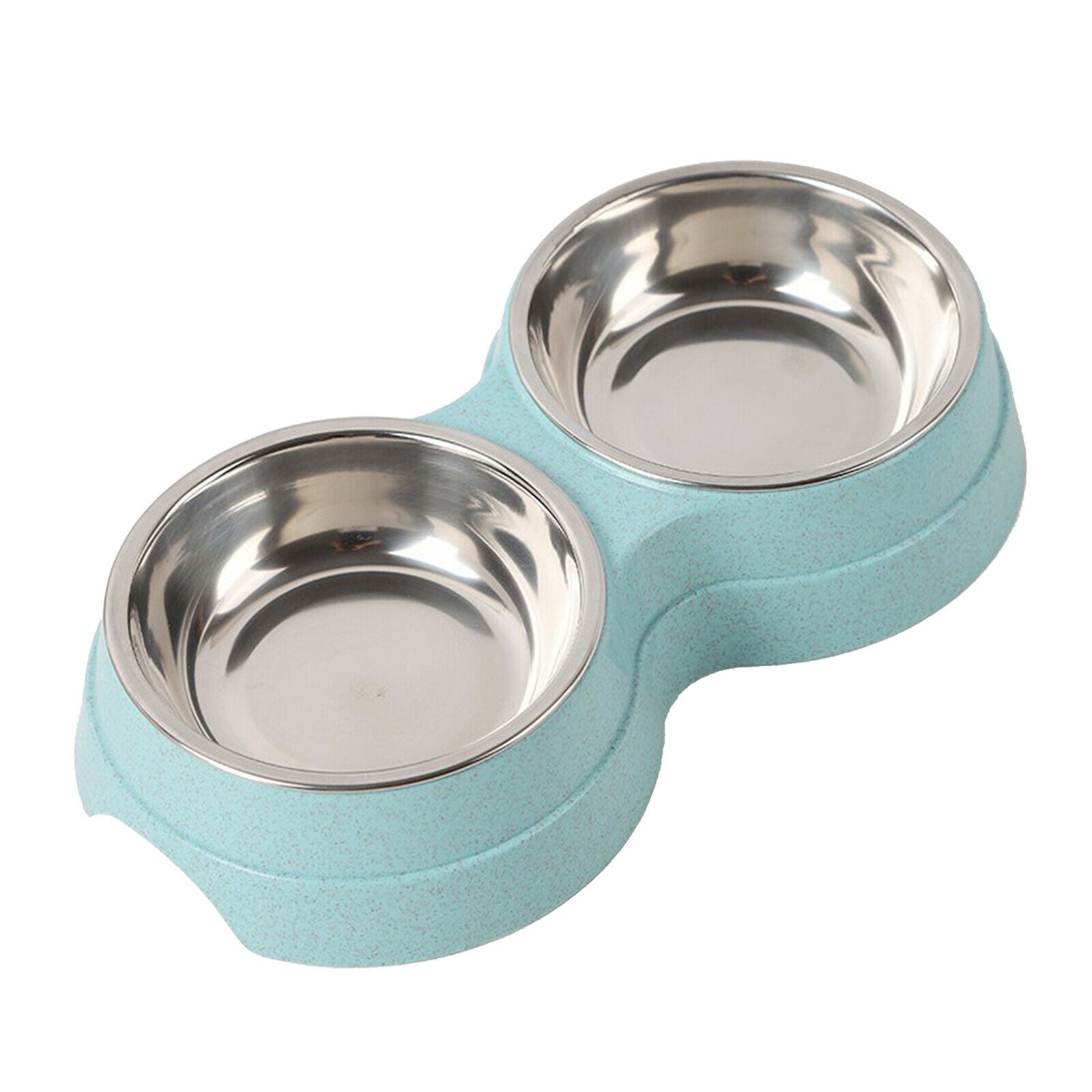 Stainless Steel Double Twin Pet Cat Bowl Water Food Easy To Clean Blue