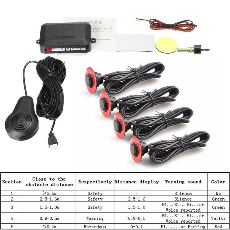 Car Parking 4 Hidden Sensors 13mm Reverse Backup Rear Radar Sound Buzzer Alarm