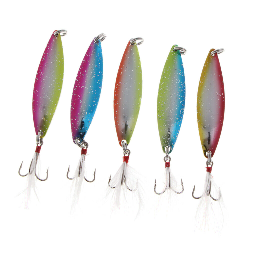 5pcs Spoons Hard Fishing Lure Triplets Salmon Bass Metal Fishing Lures 14g