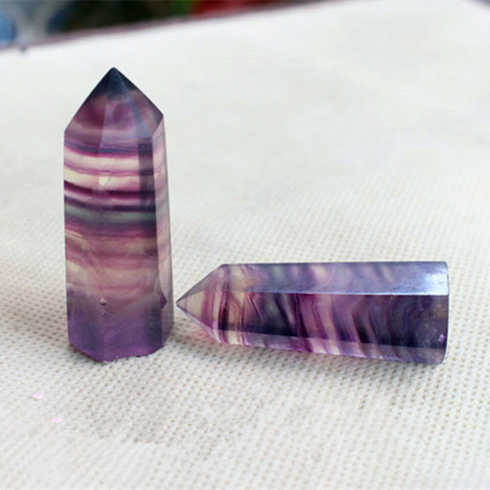 One Colorful Natural Fluorite Quartz Crystal Wand Point Healing Stone 5-6CM New