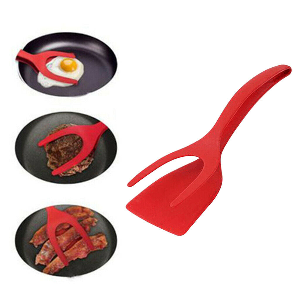Egg Tongs Food Clamp Fried Egg Cooking Tuner Tong for French Toast Red