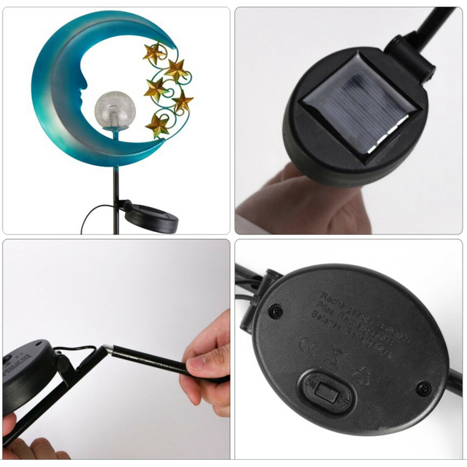 Crescent Moon Stake Solar Ground Garden Light Yard Decor Outdoor