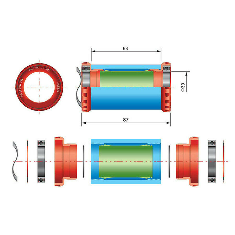 2x BSA30 Ceramic Bottom Bracket-BB30 For FSA/ROTOR/SRAM/RaceFace-Aluminum Alloy