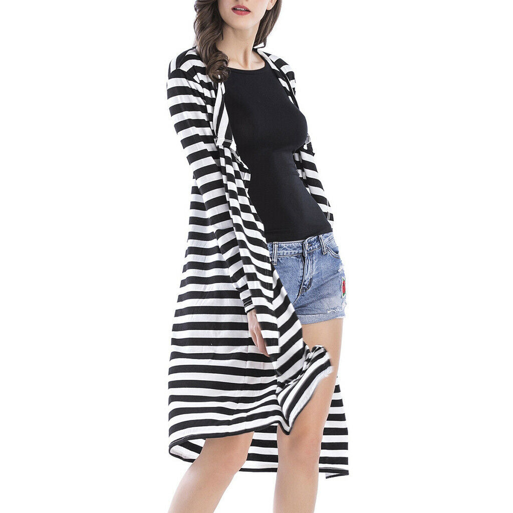 Women Cardigan Sweater Long Sleeve Knit Cardigan Outwear Jacket Coat Stripe