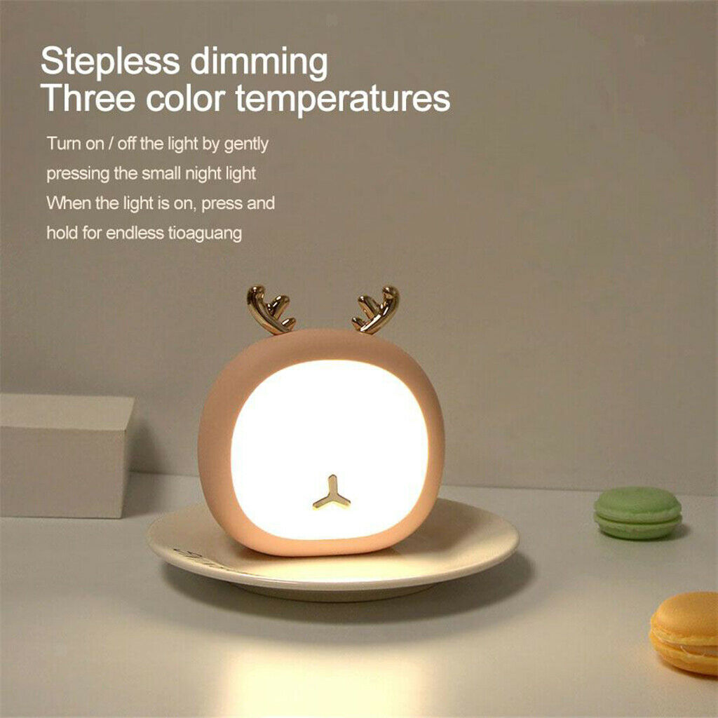 Cute Night Light Animal Nursery Lamp Recharging Gift for Children Pink Deer