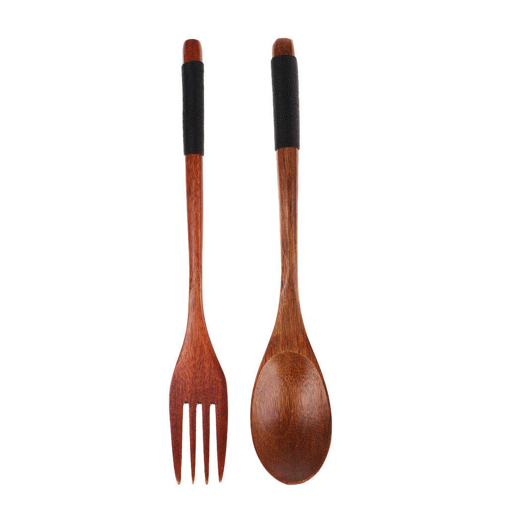 Portable Travel Camping Compact Utensil Set Wood Spoon Fork Chopstick Black