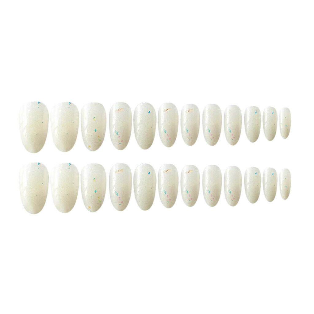 24pcs Oval Ballerina French False Nails Full Cover Nail Art Decor Tips White
