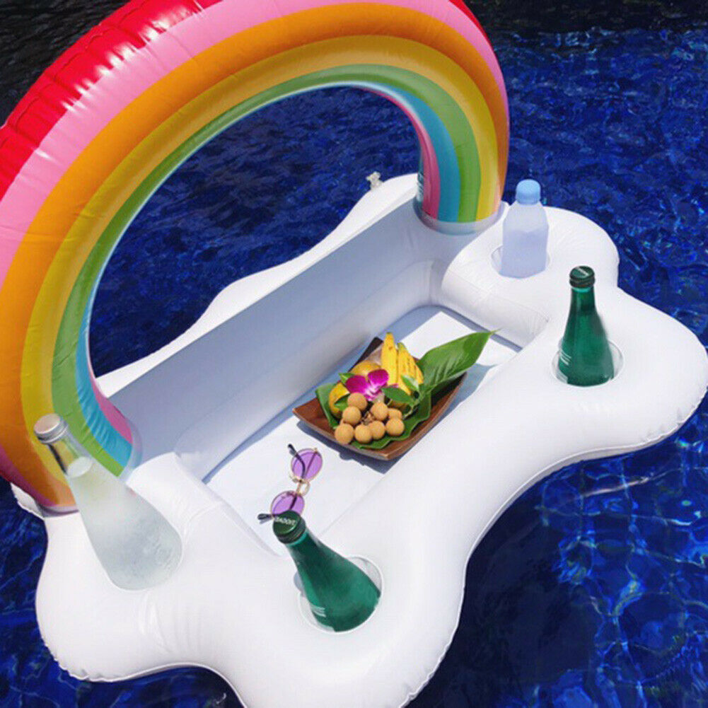Inflatable Pool Float Beer Drink Cooler Table Bar Beer Tray Party Cup Holder