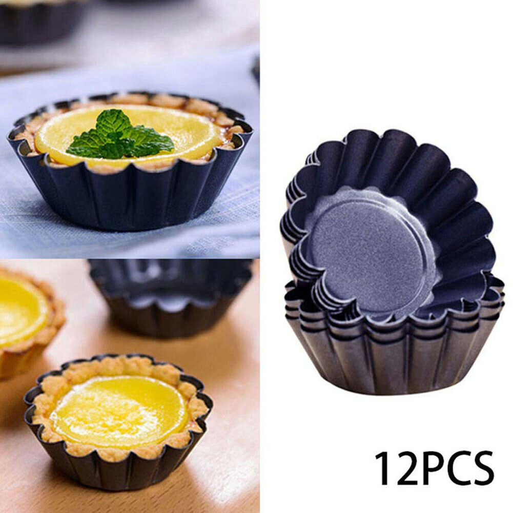 12Pcs Mini Round Nonstick Tart Pan Tartlet Molds Egg Tart Tin Muffin Cake Mold