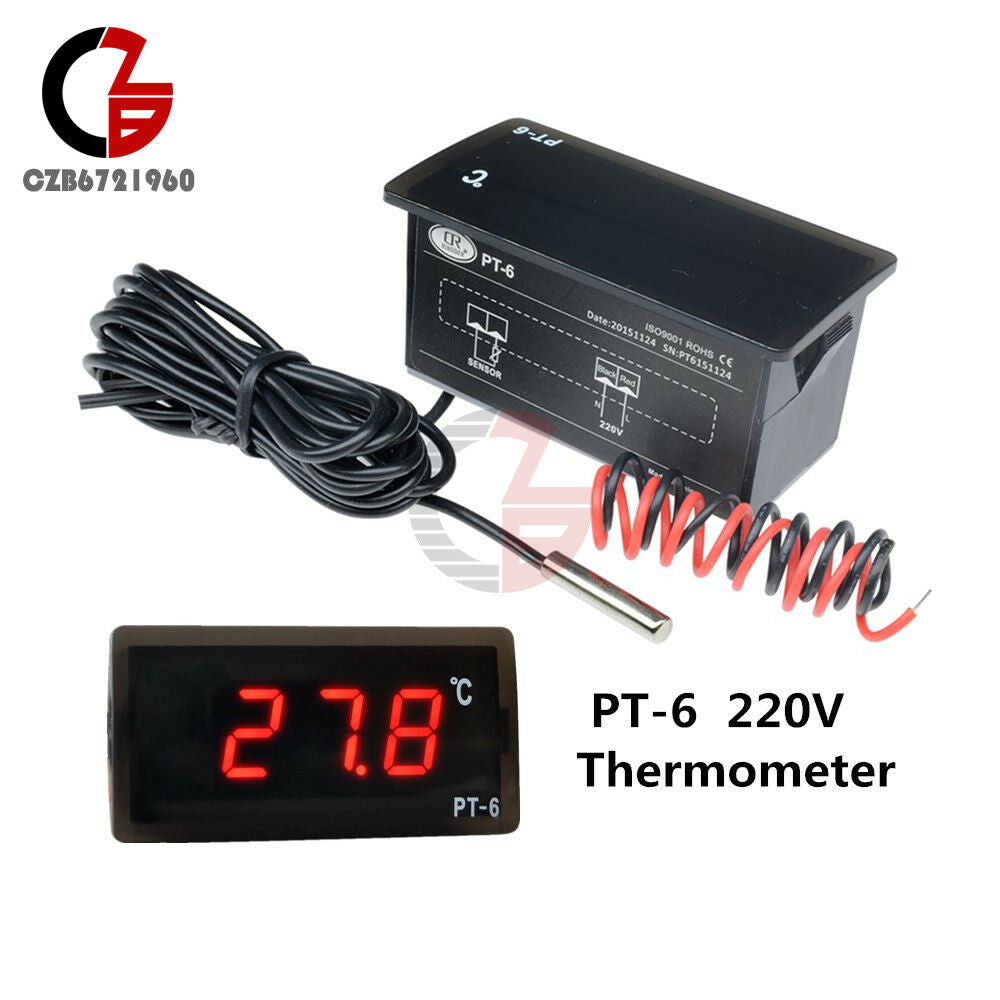 220V PT-6 Thermometer -50℃~+110℃ LED Digital Display Temperature Meter Aquarium