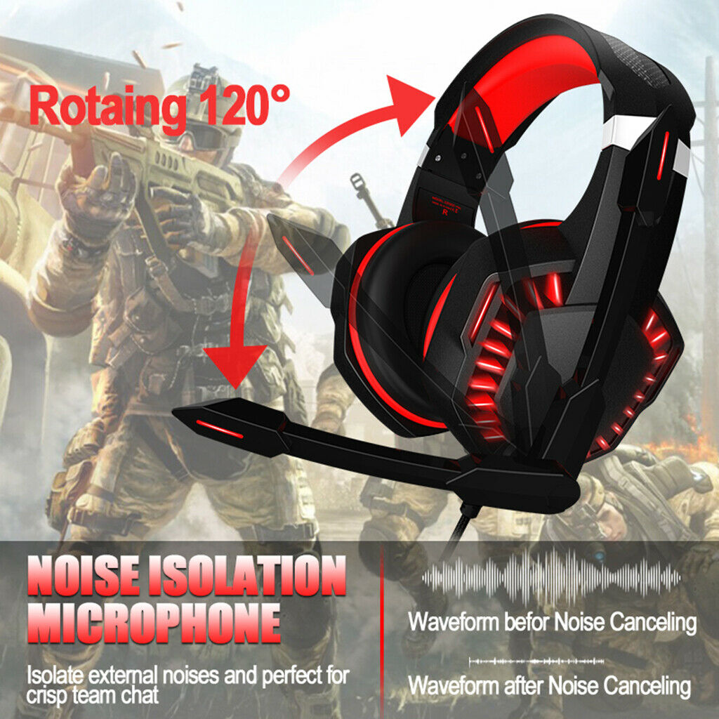 Stereo Surround Sound Gaming Headset Over Ear with Noise Isolation Mic Red