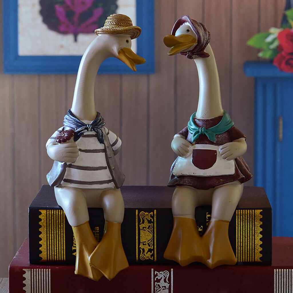 1pair Funny Couple Duck Statue Crafts Handicraft Decor for Room Ornaments