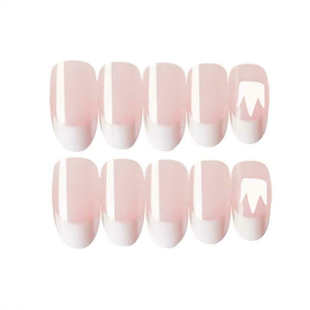 24 Pieces Natural Oval Head Round Full Cover False Nails Tips Finger Tips