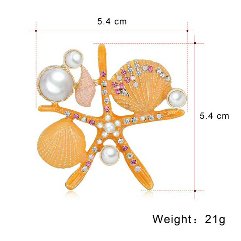 omlee Enamel Sea Star Coral Starfish Brooches Women PearlAnimal Ocean Ser.l8