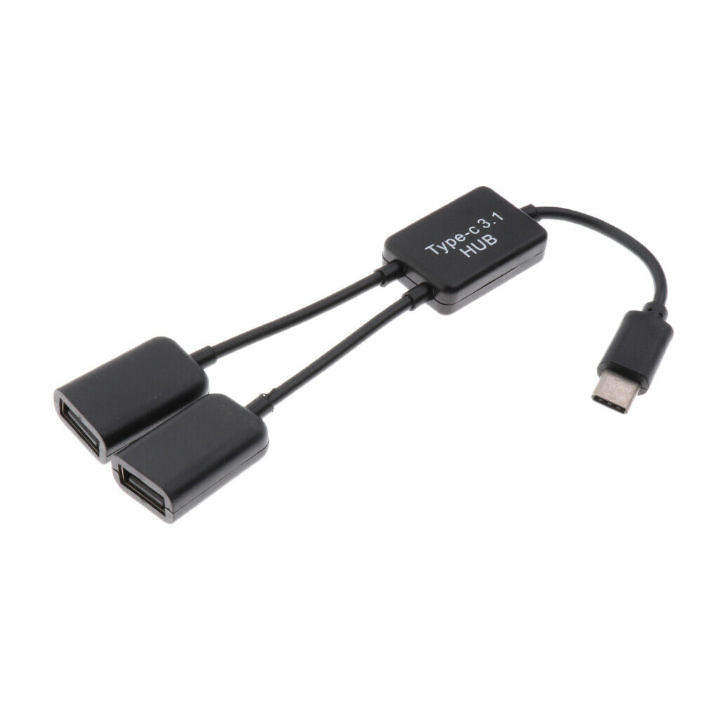 USB 3.1 Type C to Dual USB A 2.0 OTG Charge Hub Adapter Connector Cable Black