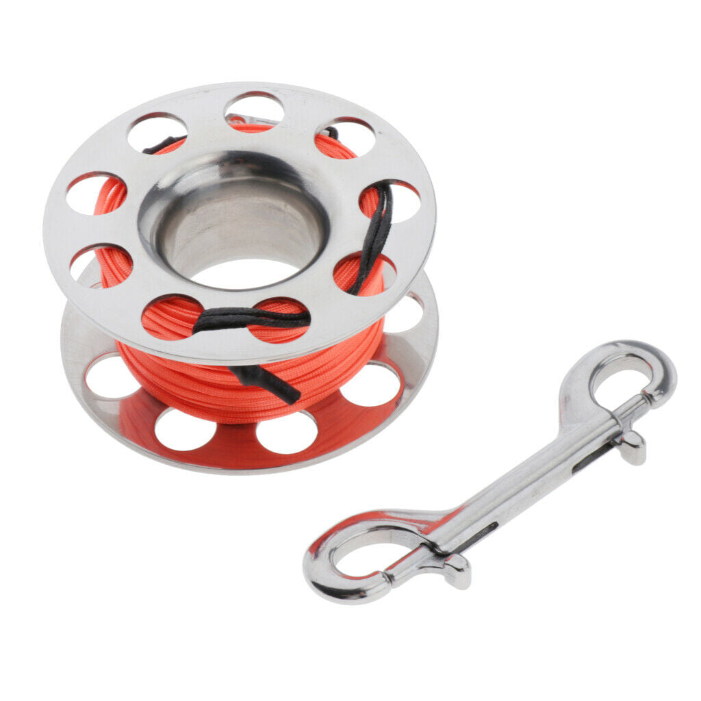 Stainless Steel Scuba Dive Reel with 18m Line Double Ended Bolt Snap Orange