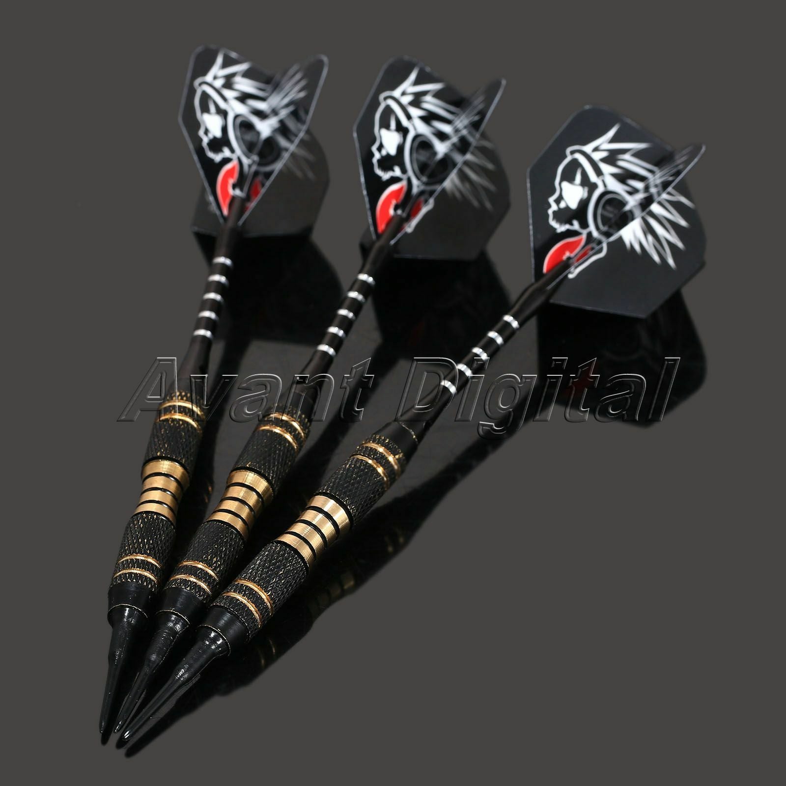 3× Darts Steel Tip Stainless Darts with Grooved Aluminium Dart Shafts Black