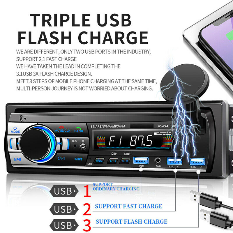 Single Din Car 4 Channel Bluetooth MP3 Music Player Card Radio USB Flash Disk