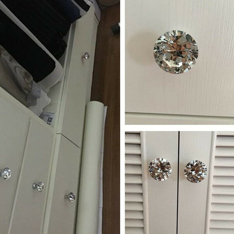 Crystal Diamond Glass Door Knobs Cupboard Drawer Furniture Handle Cabinet HN US