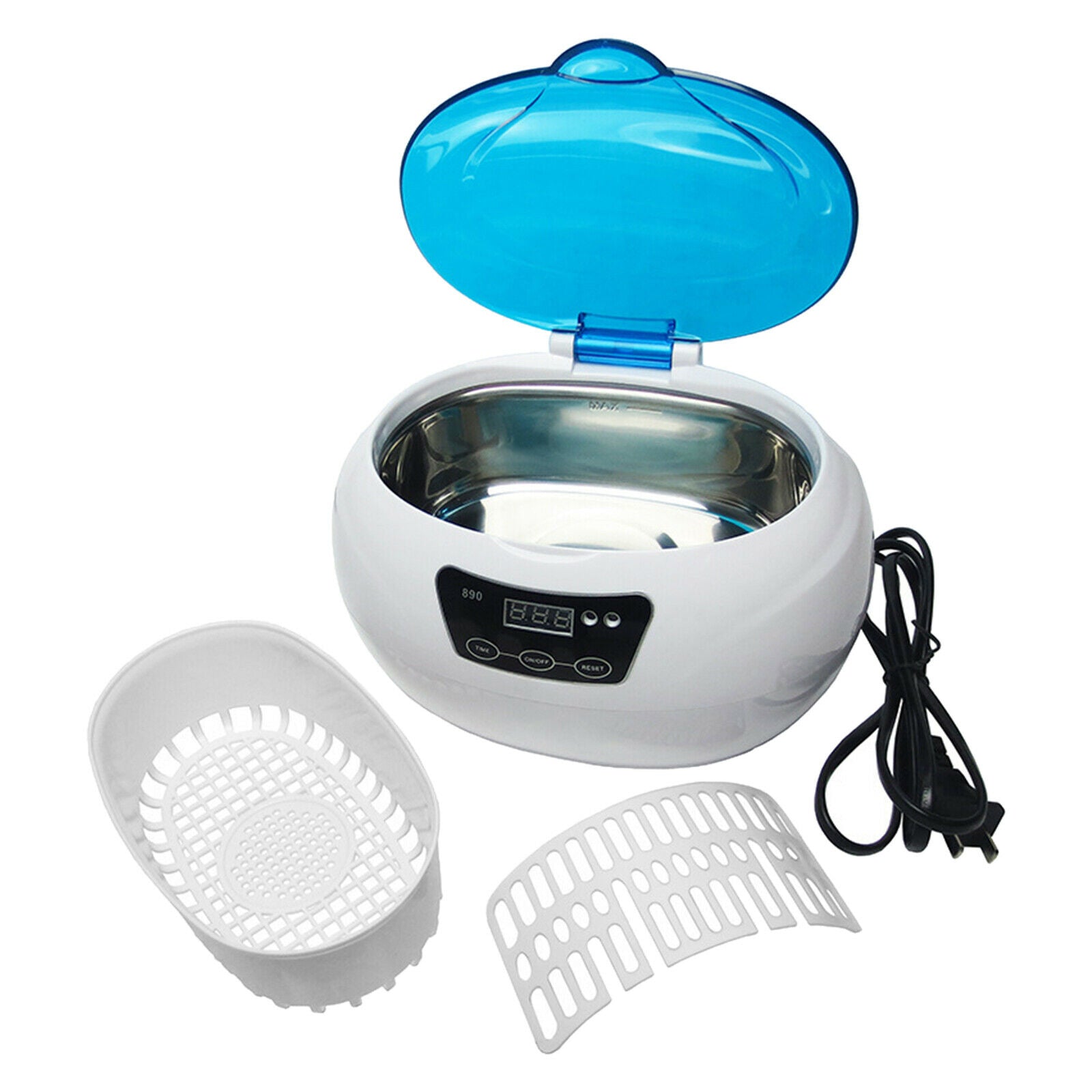Household Ultrasonic Cleaner 600mL for Jewelry Glasses Ring White UK Plug