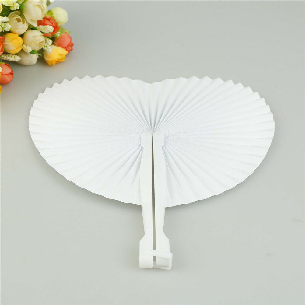 5pcs wedding white heart shaped diy painting paper fan hand held folding f.l8