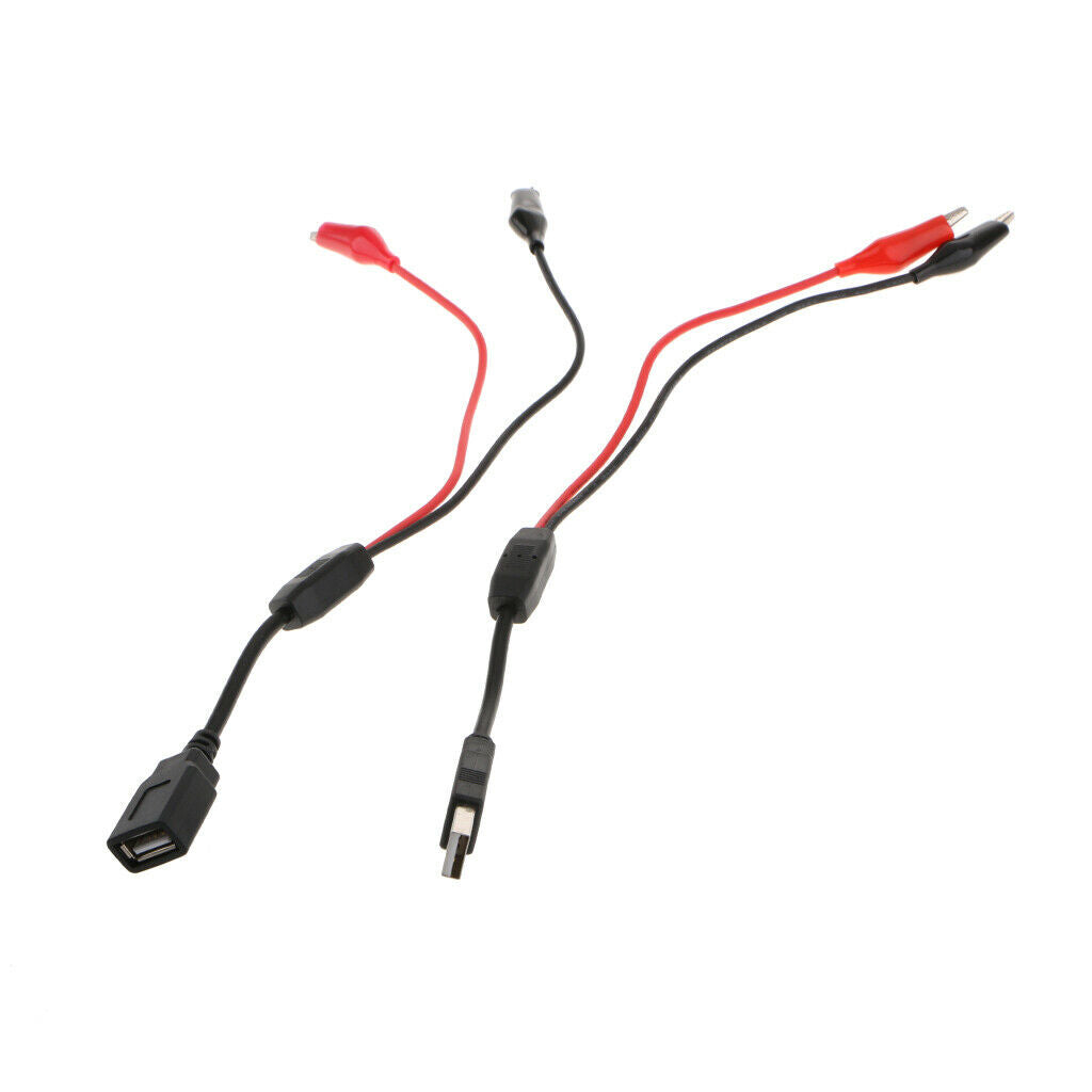Alligator Test Clips Clamp to USB Male + Female Power Supply Adapter Wire