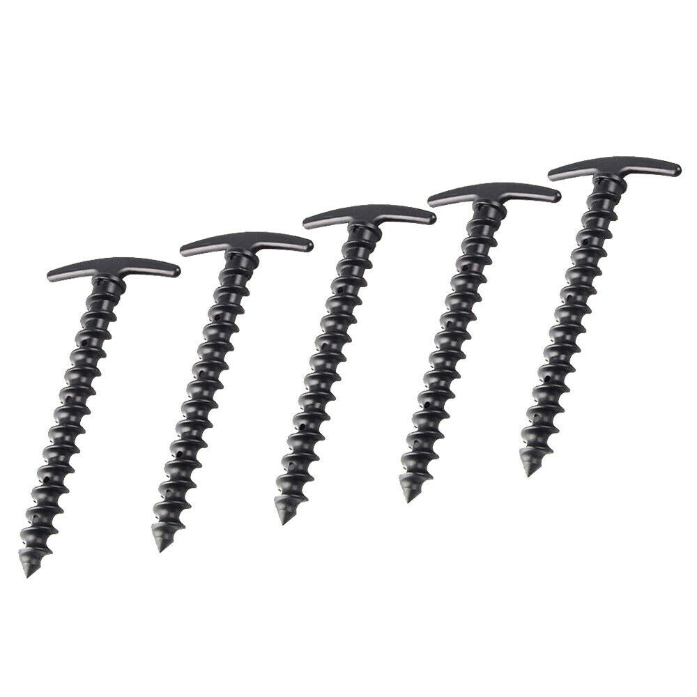 5pcs Black Plastic Spiral Camping Awning Tent Anchor Ground Stakes Pegs Pins