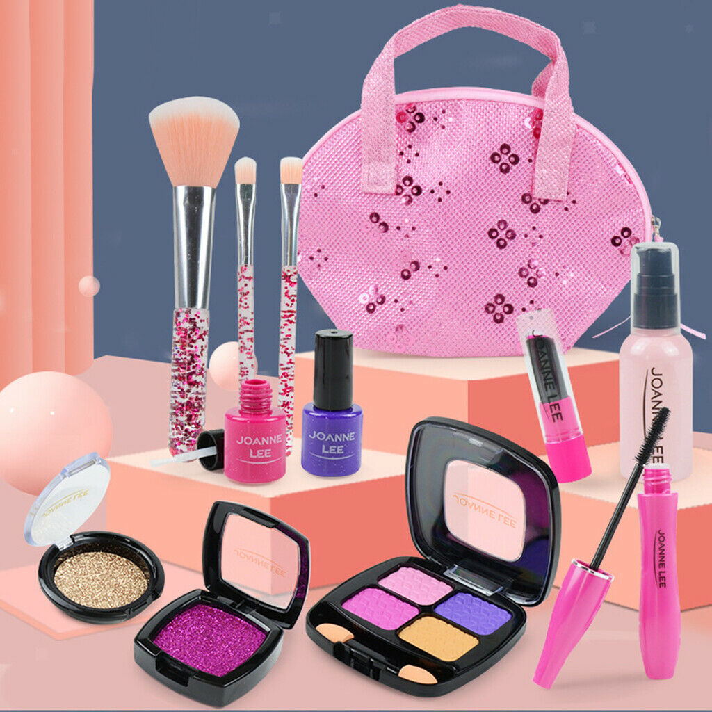 1 Set Pretend Play Makeup Set Game Lipstick Eye Shadows with Cosmetic Bag