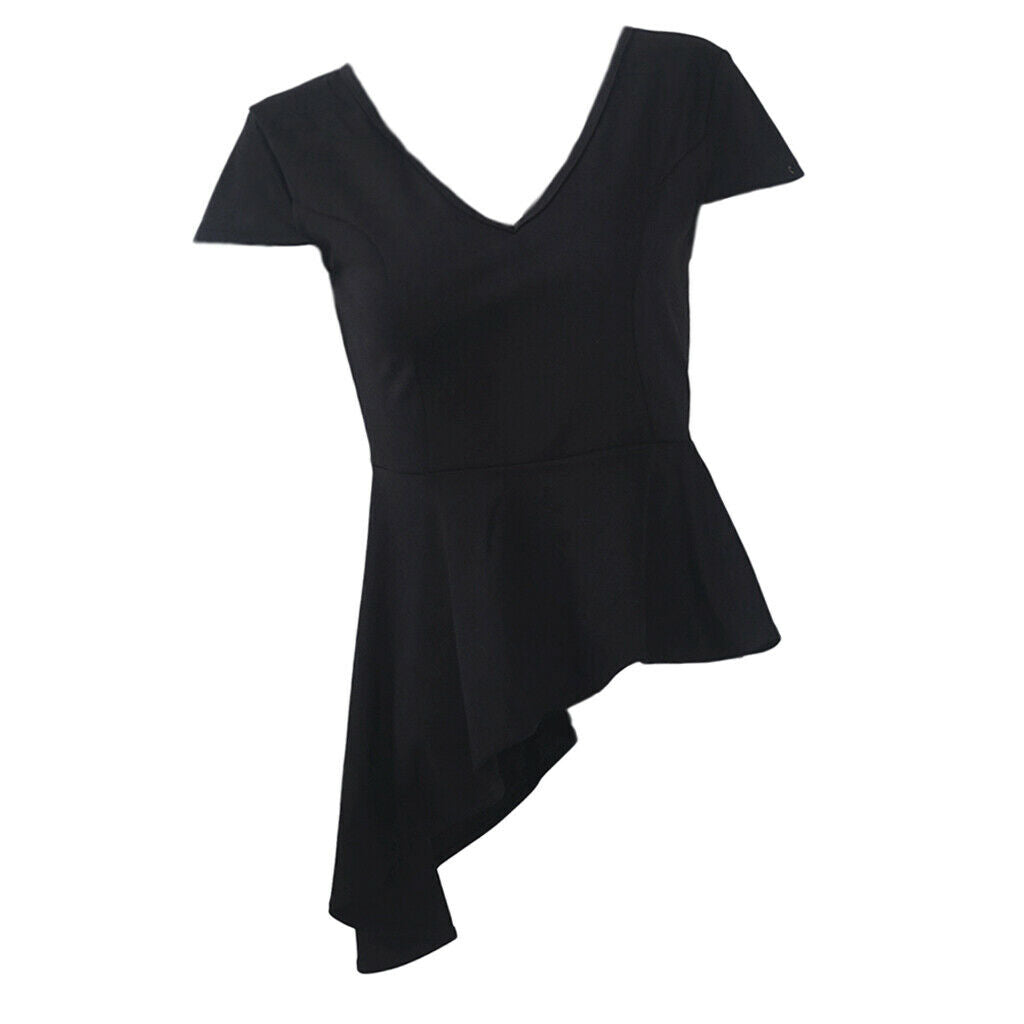 Women Black V-neck Asymmetric Swing T-shirt Summer Tunic Tops Plus Size 4XL