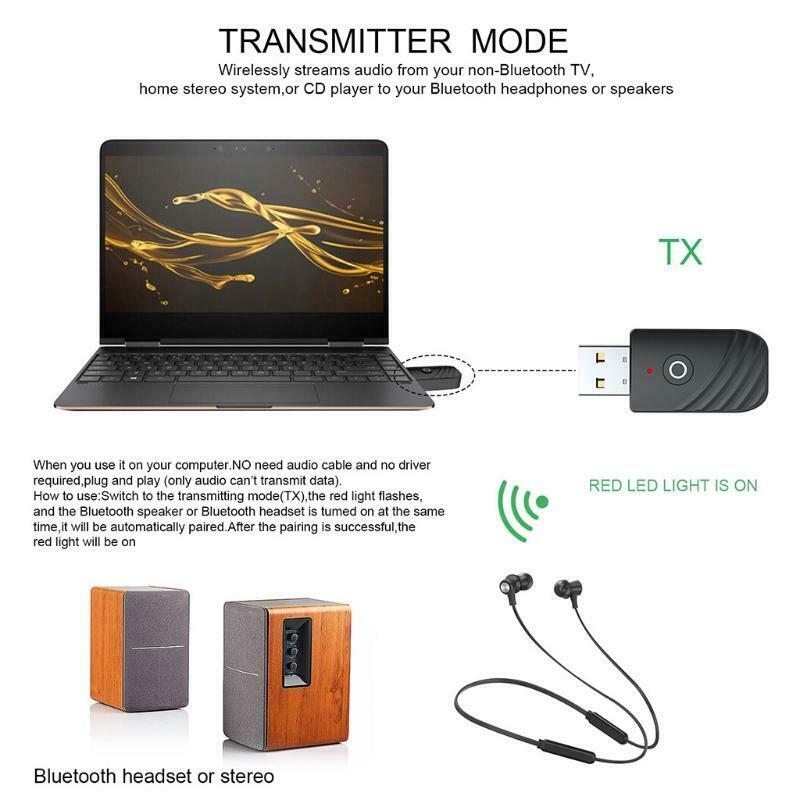 USB Bluetooth-compatible 5.0 3 In 1 Audio Receiver Transmitter Adapter 3.5mm AUX