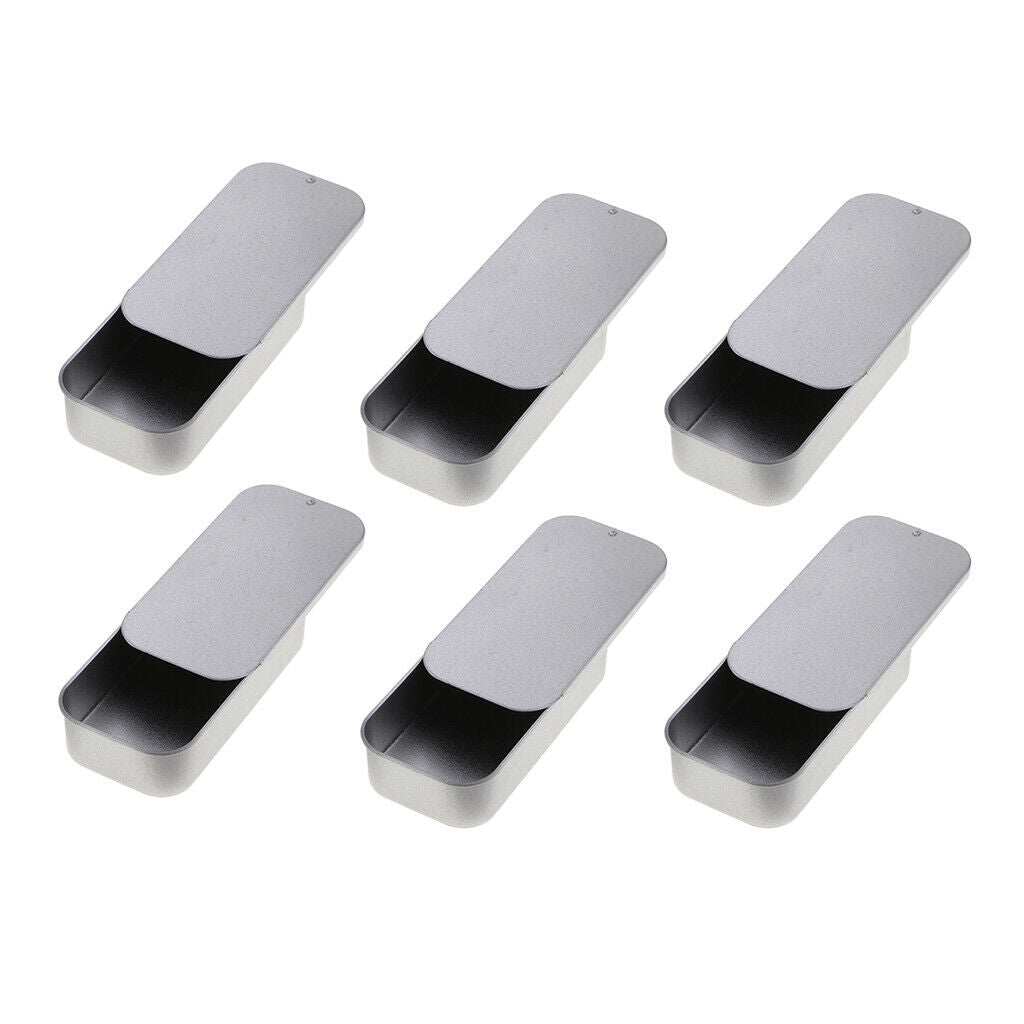 6x Slide Top Tin Box Sliding Lid Mini Portable Storage Beads Organizer Cans