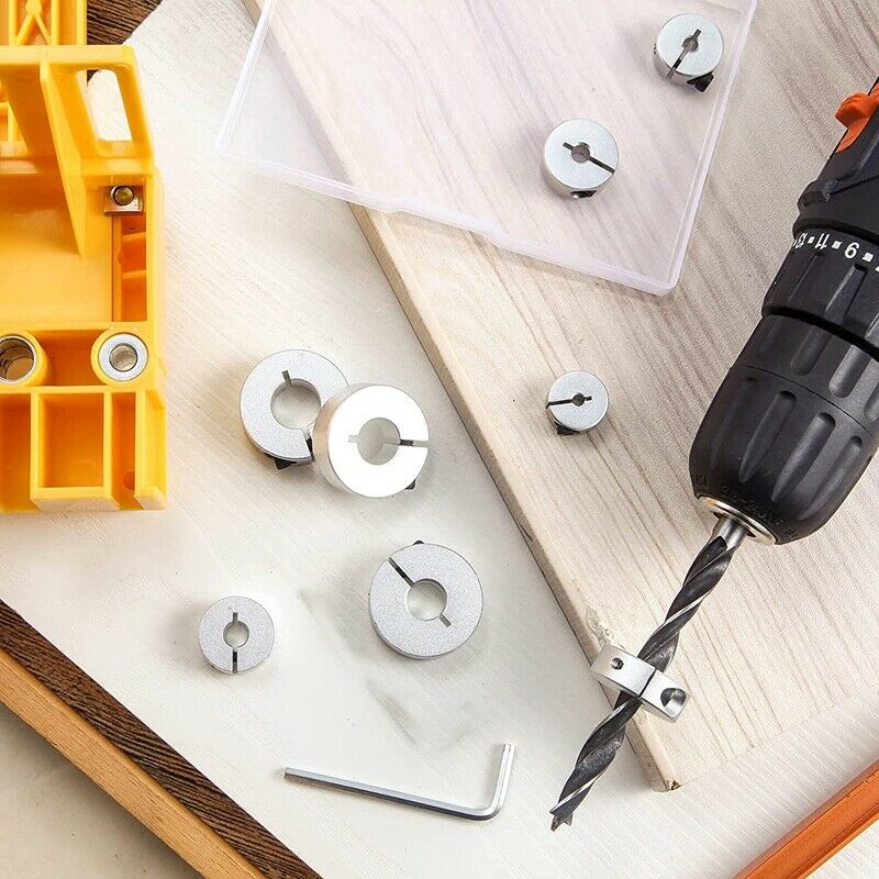 8 Pcs Aluminum Drill Stop Bit Collar Set Drill Stop Depth Collars Limit  with E5