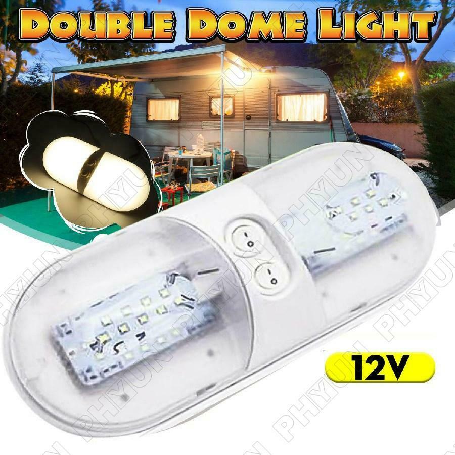 12V 48 LED White Double Dome Light RV Campers Interior Roof Ceiling Reading Lamp