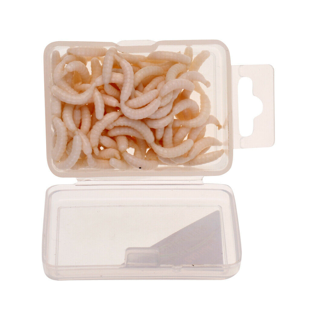 120 Pcs White Fishing Maggots Soft Worms Lures Strong Fishy Fishing Baits